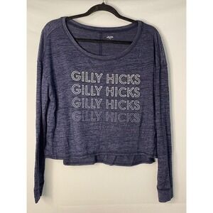 Gilly‎ Hicks Womens Long Sleeve Cropped Top Blue Gilly Hicks Logo Size S